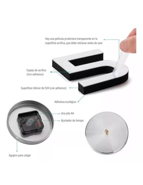 Reloj de pared Genérica de acrílico