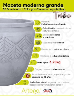 Maceta Artego Tribe Japi de plástico con sistema automático de riego