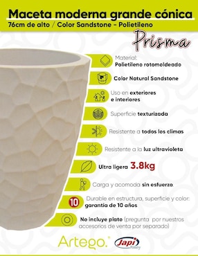 Maceta Artego Prisma Japi de plástico con sistema automático de riego