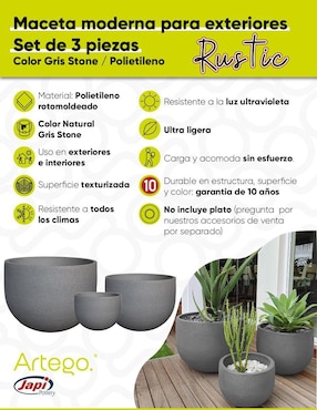 Set maceta Artego Rustic Japi de plástico con sistema automático de riego