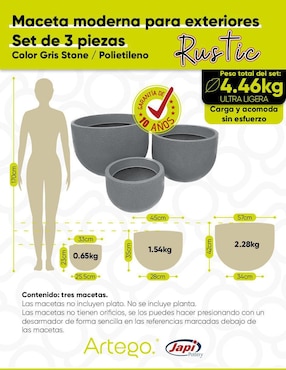 Set maceta Artego Rustic Japi de plástico con sistema automático de riego