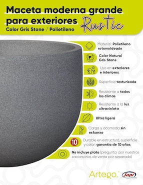 Maceta Artego Rustic de plástico con sistema automático de riego