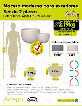 Set maceta Artego Antiq Duo Japi de plástico