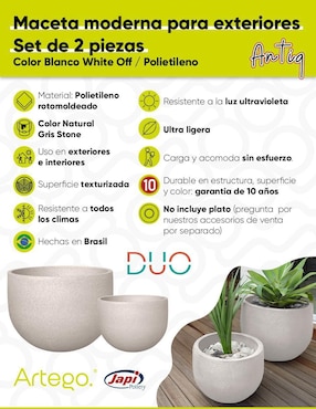 Set maceta Artego Antiq Duo Japi de plástico