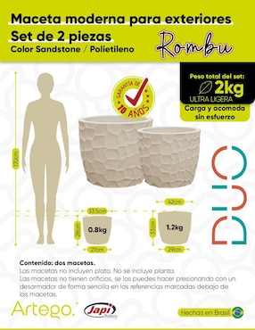 Set maceta Artego Rombu Duo Japi de plástico