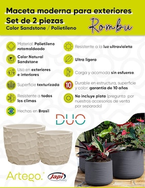 Set maceta Artego Rombu Duo Japi de plástico