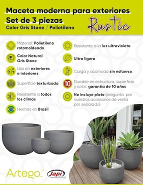 Set maceta Artego Rustic Japi de plástico