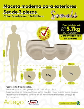 Set maceta Artego Somali Japi de plástico