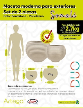 Set maceta Artego Duo Somali Japi de plástico