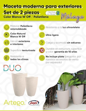 Set maceta Artego Málaga Japi de polietileno