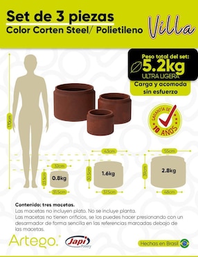 Set maceta Artego Corten Steel