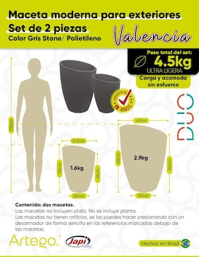 Maceta Artego Valencia set de 2 de polietileno