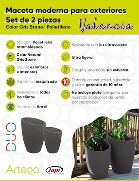 Maceta Artego Valencia set de 2 de polietileno