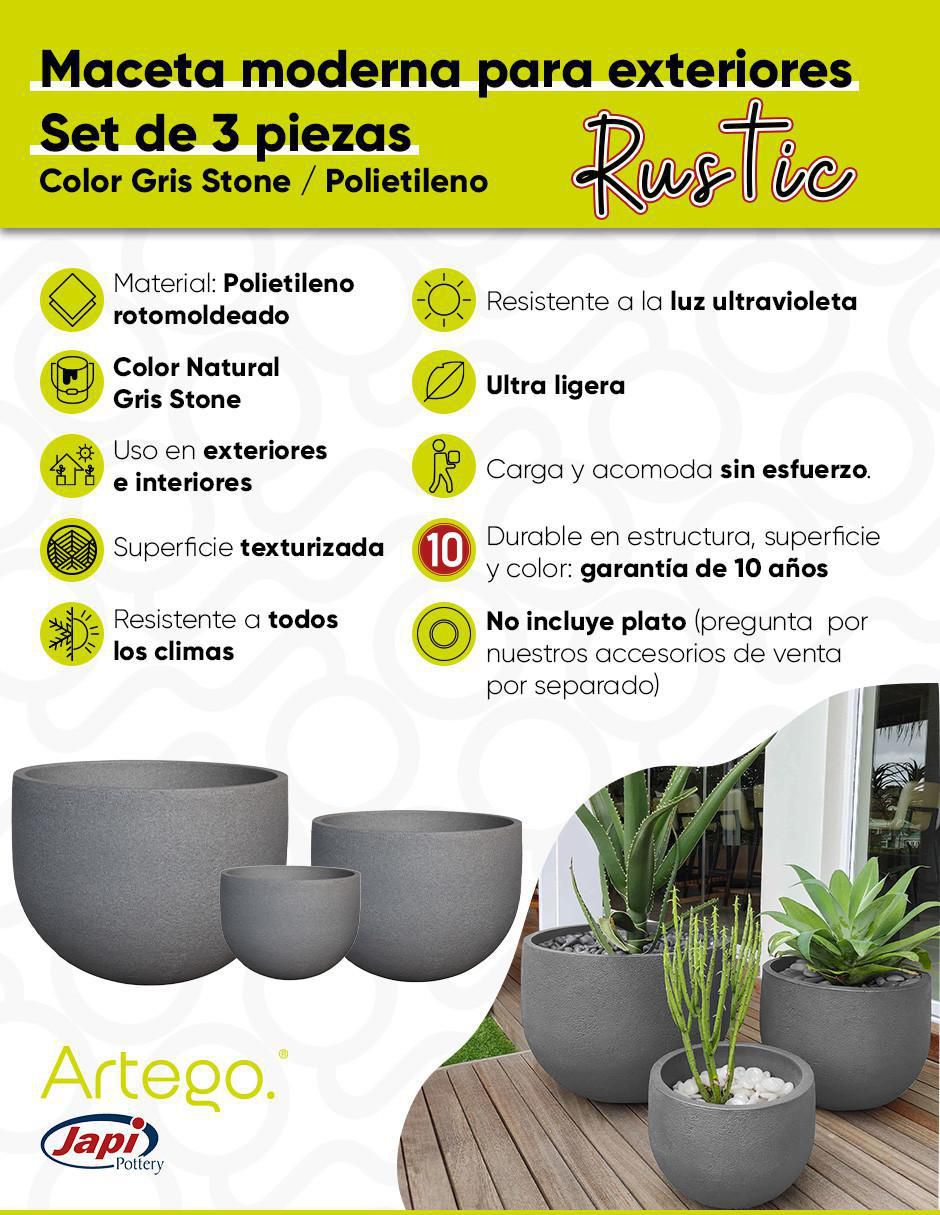 Set maceta Rustic Japi de plástico con sistema automático de riego 2