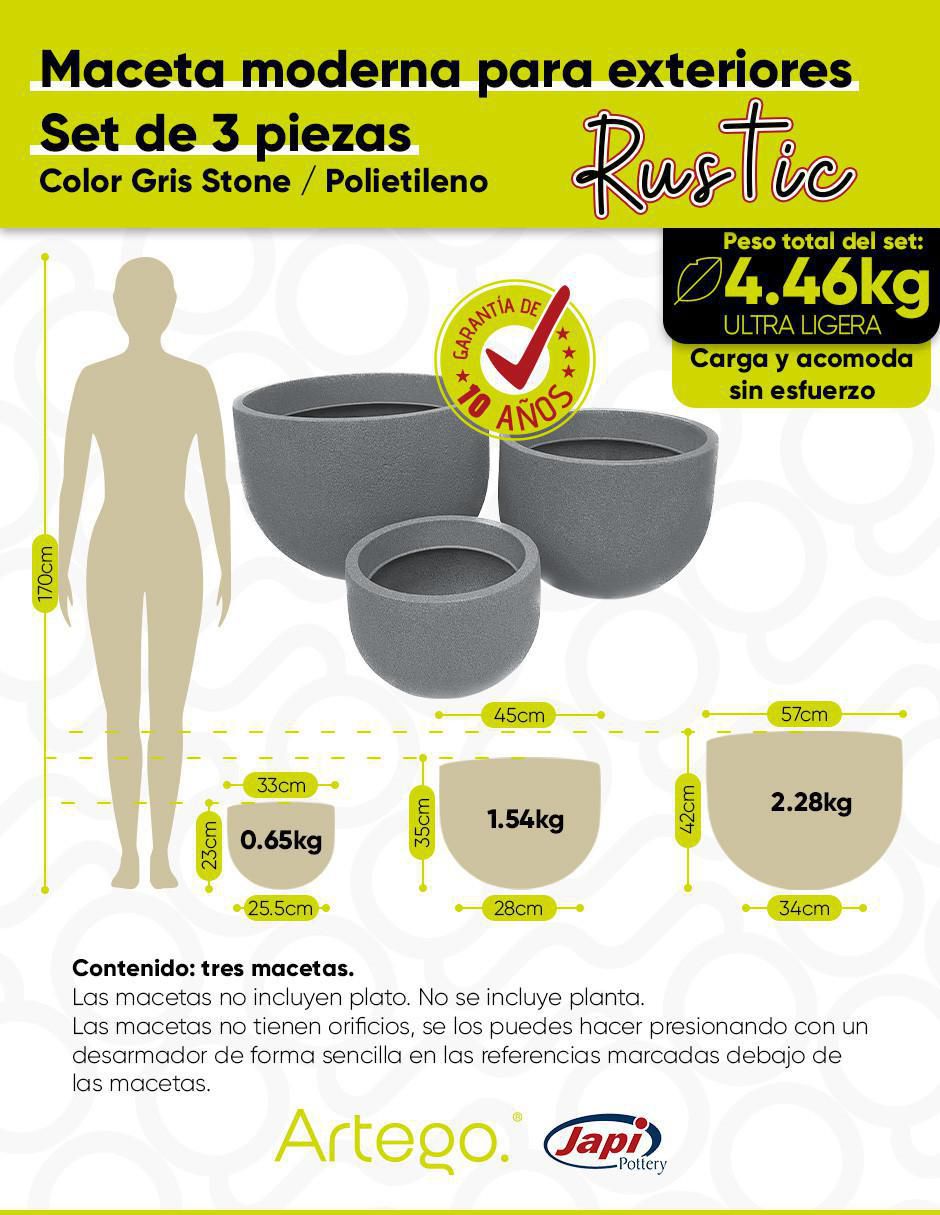 Set maceta Rustic Japi de plástico con sistema automático de riego 8