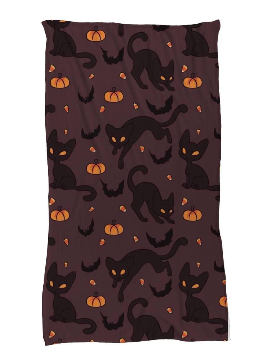 Frazada clásica de tejido punto Gatos y Calabazas Halloween