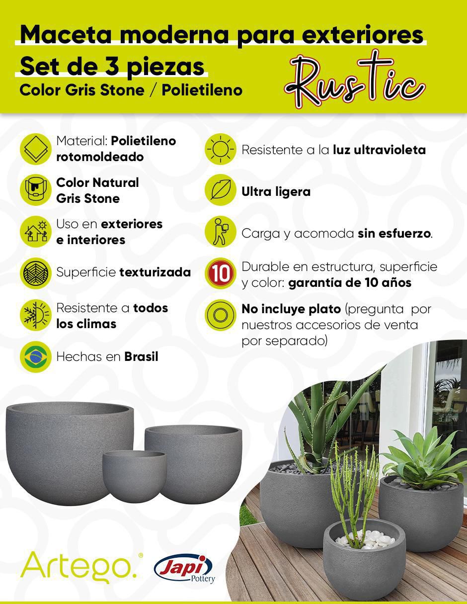 Set maceta Rustic Japi de plástico 2