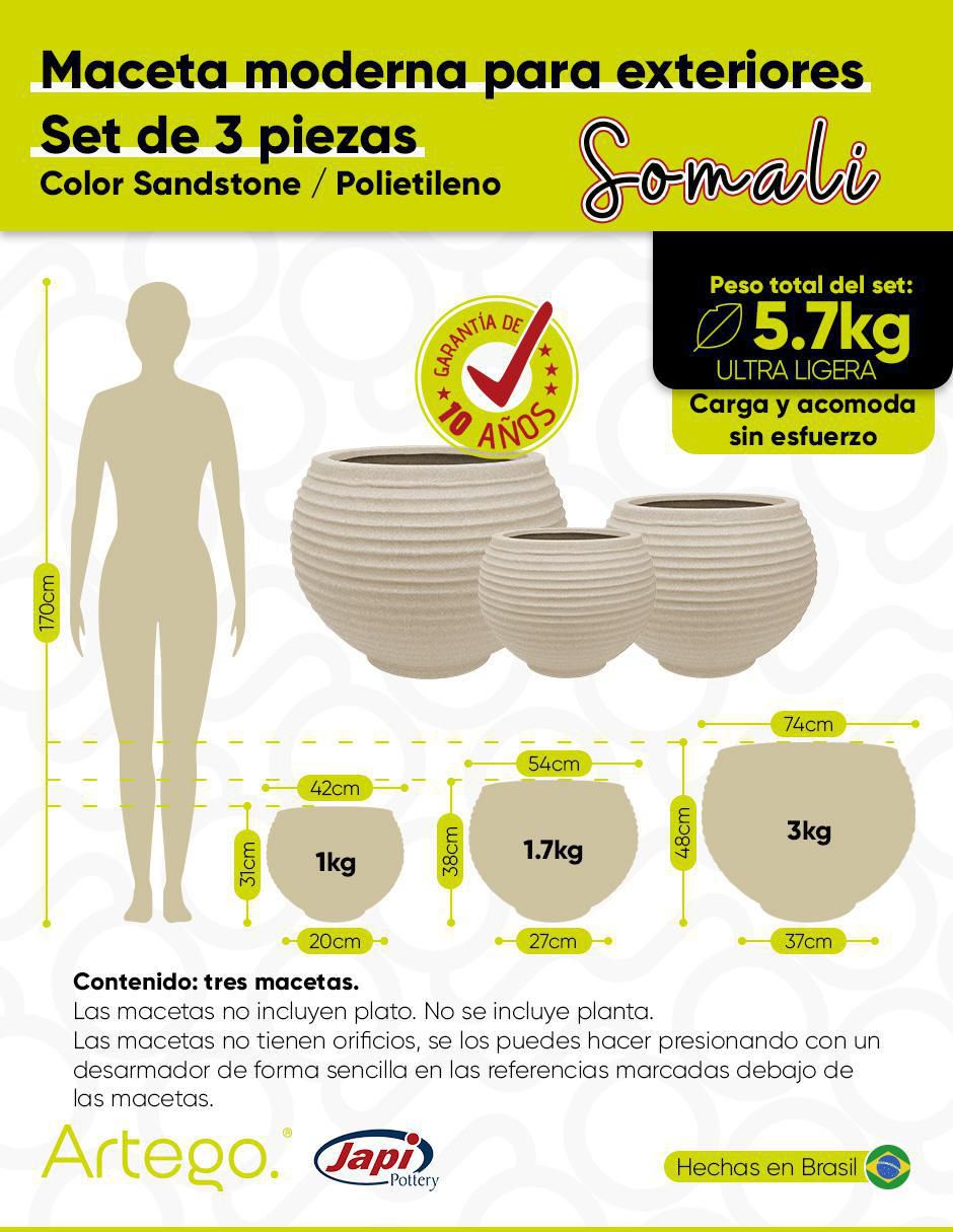 Set maceta Somali Japi de plástico 8