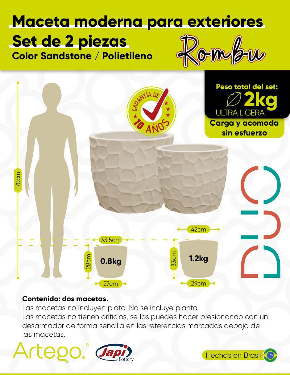 Set maceta Duo Rombu Japi de plástico 7