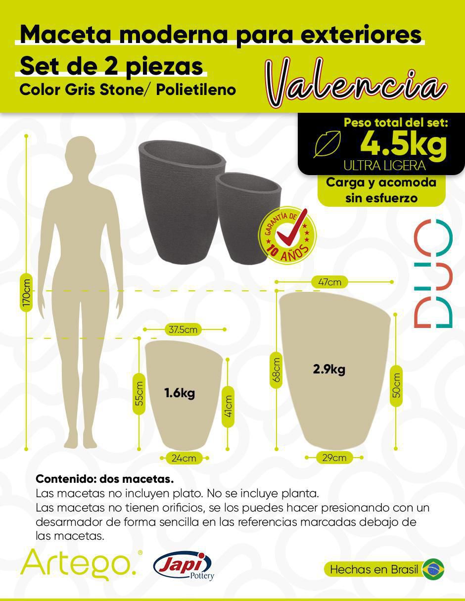 Maceta Valencia set de 2 de polietileno 6